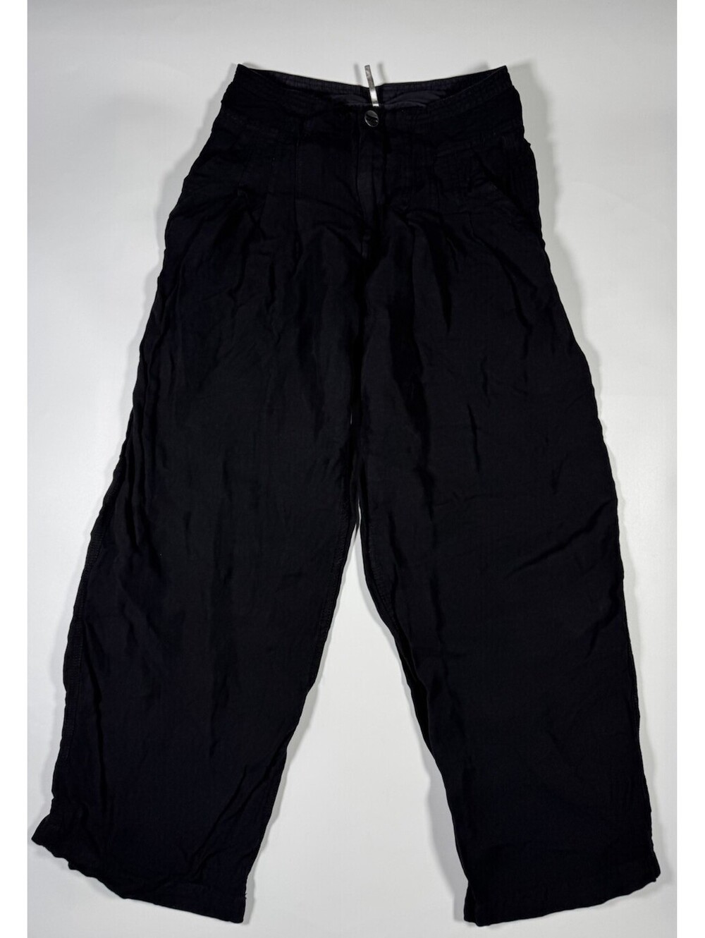 Free People Womens Black Linen Blend Wide Leg Pleated Pants Size Small 8 28x30